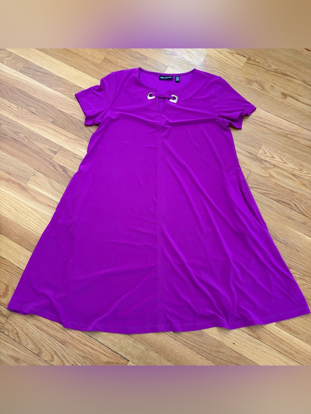 Nina Leonard Fuchsia Short-Sleeve A-Line Dress with Grommet Detail